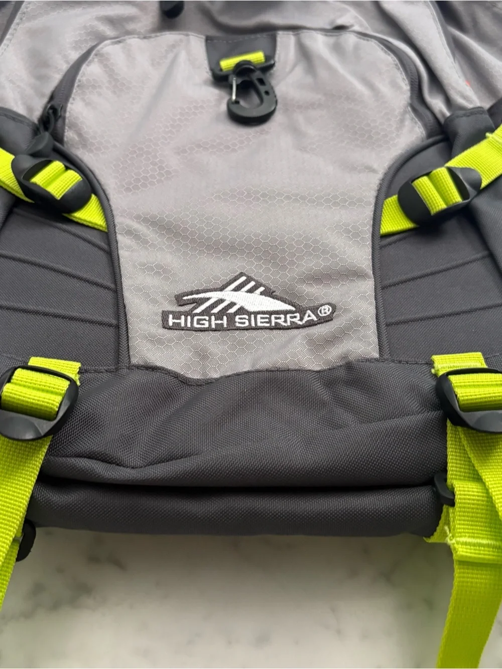High Sierra Large 19in Backpack Travel School Book bag Tablet Sleeve Gray Neon